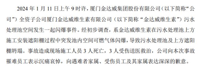 金达威重要子公司金达威维生素闪爆事故被罚去年利润由盈急转亏(图1)