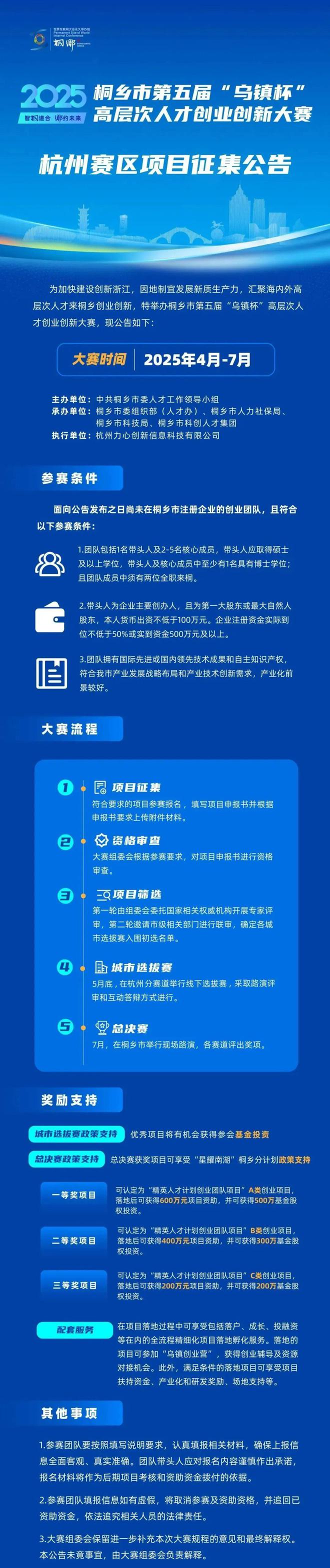 星空体育网站：最高1100万元!第五届“乌镇杯”大赛杭州赛区项目征集全面启动！(图1)