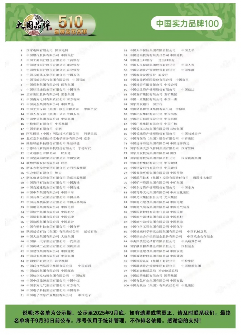 2025年《大国品牌》510品牌名单发布(图2)